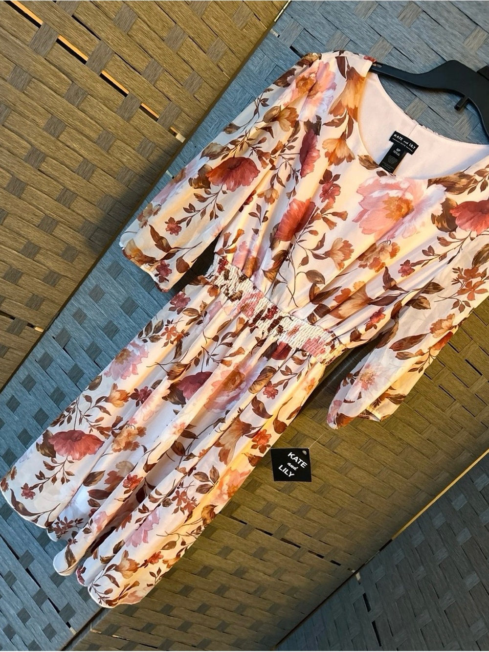 Kate & Lily Pink Floral Midi Dress with Cinched Waist